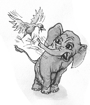 Elefant_Vogel, Illustration Manfred Schmidt